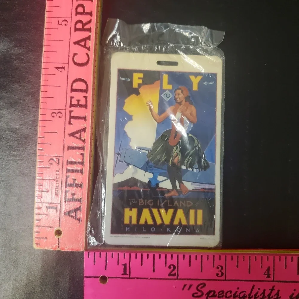 Vintage Fly Big Island of Hawaii Hilo Kona Hula Dancer Retro Luggage Tag Kitschy